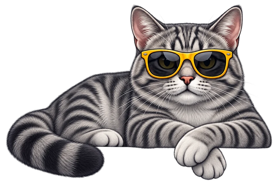El gatito de El Vigía, echado y atento, con lentes de sol